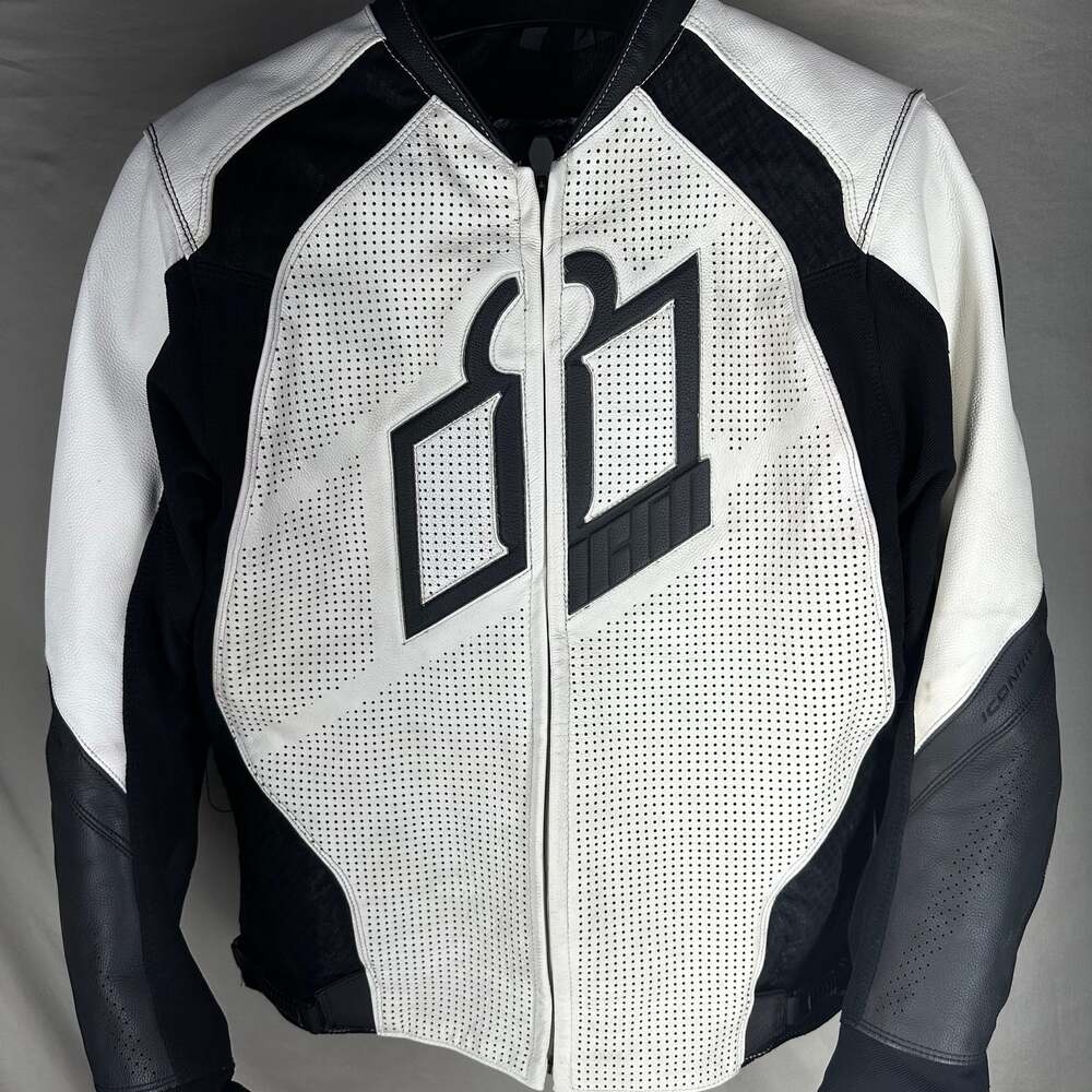 Icon Hypersport Prime Leather Motorcycle Jacket White Black